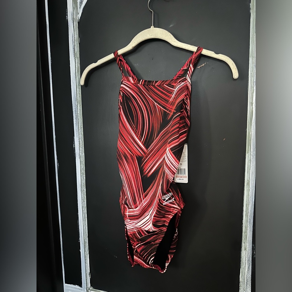 Speedo Women's Red & Black Swirl One-Piece Swimsuit
